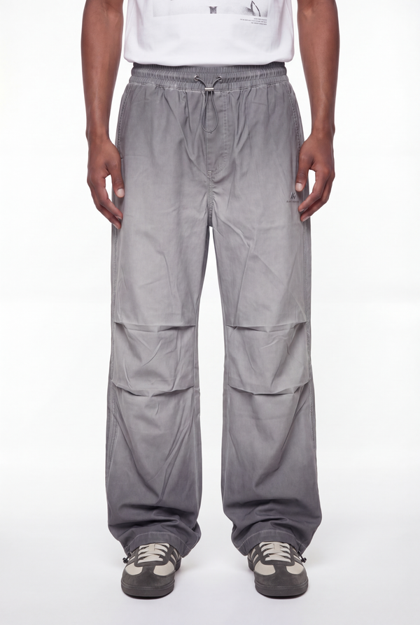Stone Grey Sun-Washed Wide-Leg Parachute Pants