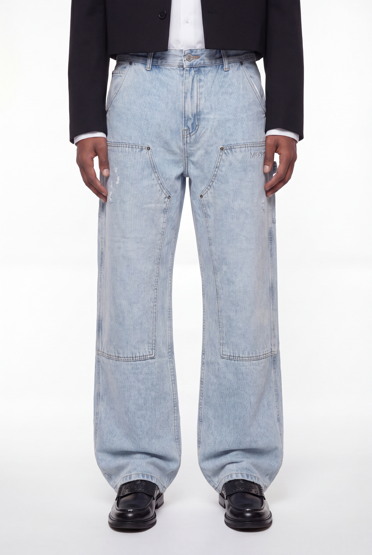 Light Blue Double-Knee Wide-Leg Carpenter Jeans