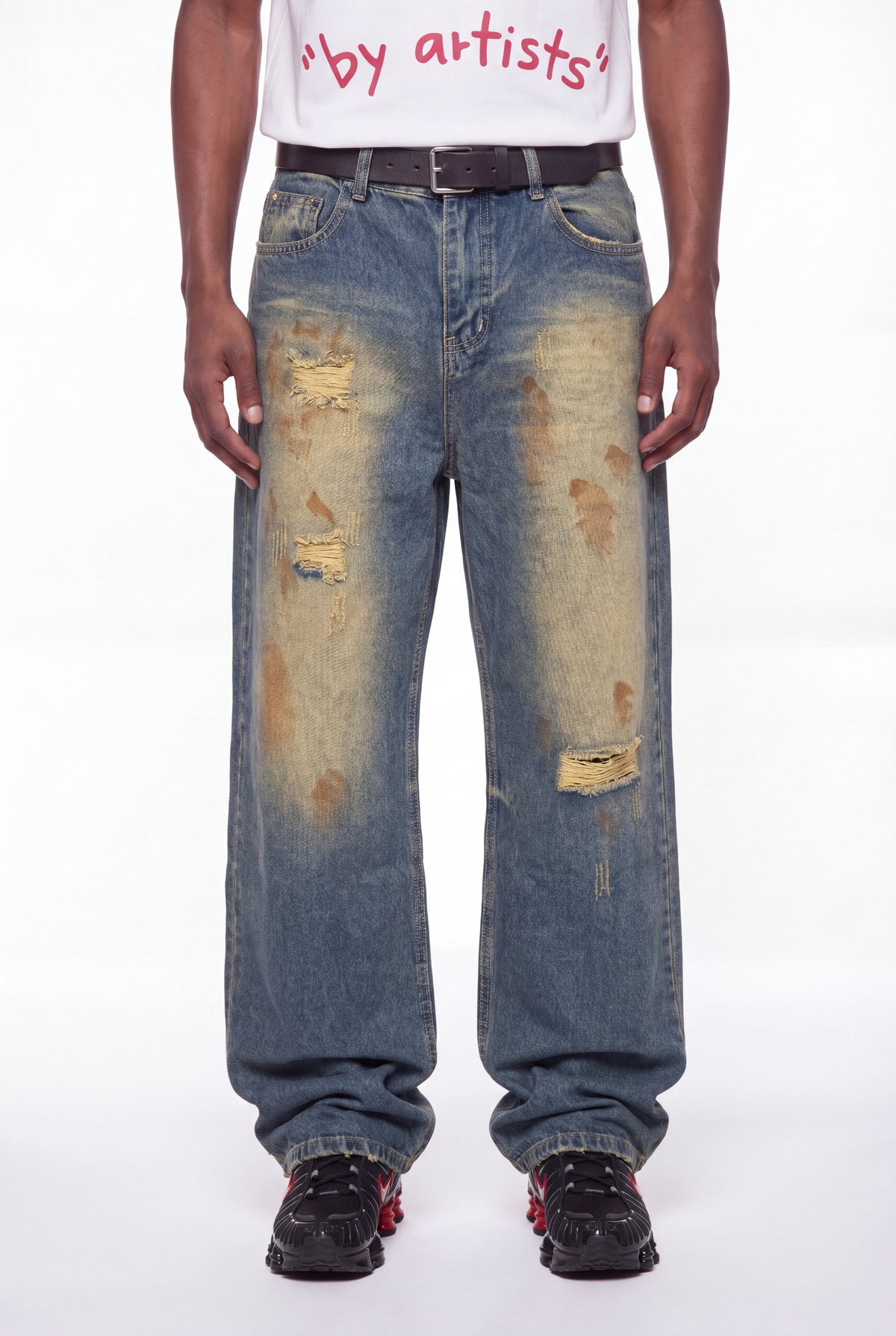 Light Blue Extreme Dirty-Wash Baggy Jeans
