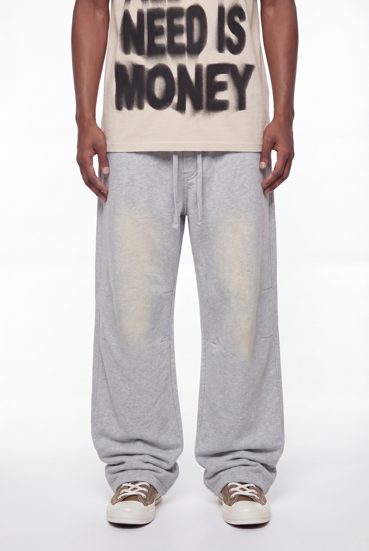 Light Grey Marl Oversized Wide-Leg Sweatpants