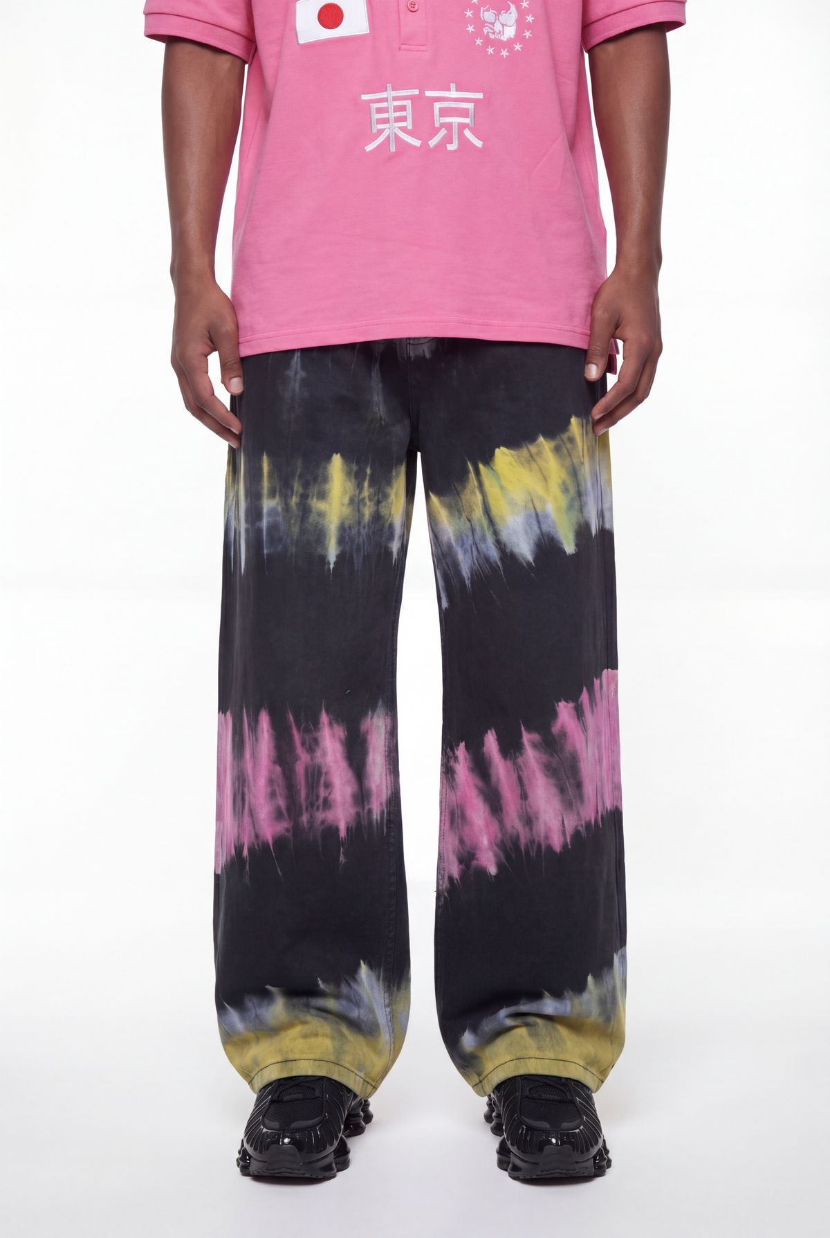 Black Multicolor Tie-Dye Wide-Leg Jeans