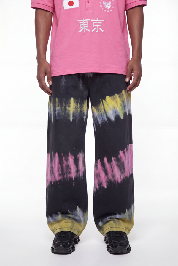 Black Multicolor Tie-Dye Wide-Leg Jeans