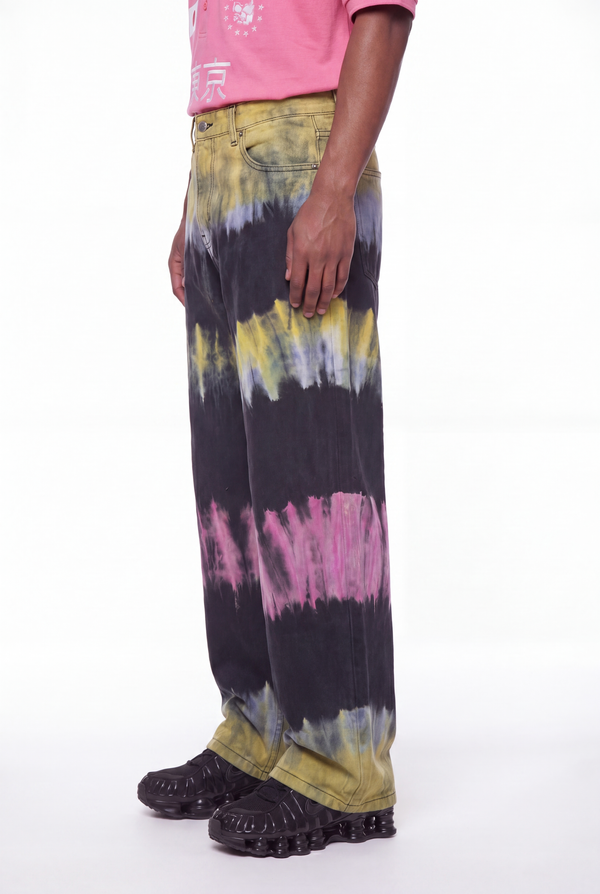 Black Multicolor Tie-Dye Wide-Leg Jeans