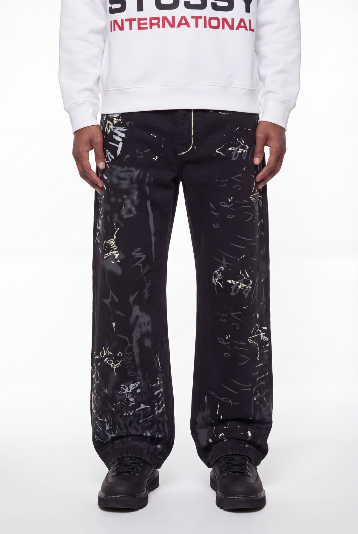 Black All-Over Graffiti Scribble Wide-Leg Jeans