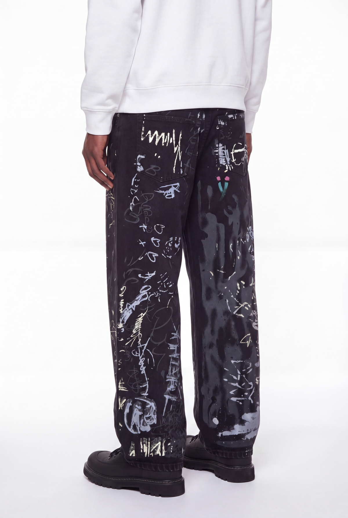Black All-Over Graffiti Scribble Wide-Leg Jeans