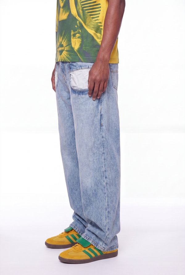 Light Blue Wide-Leg Jeans White Contrast Pocket Lining