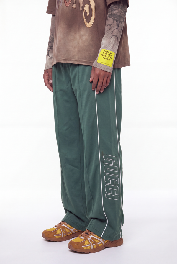 Forest Green GUCCI Logo Track Pants White Piping