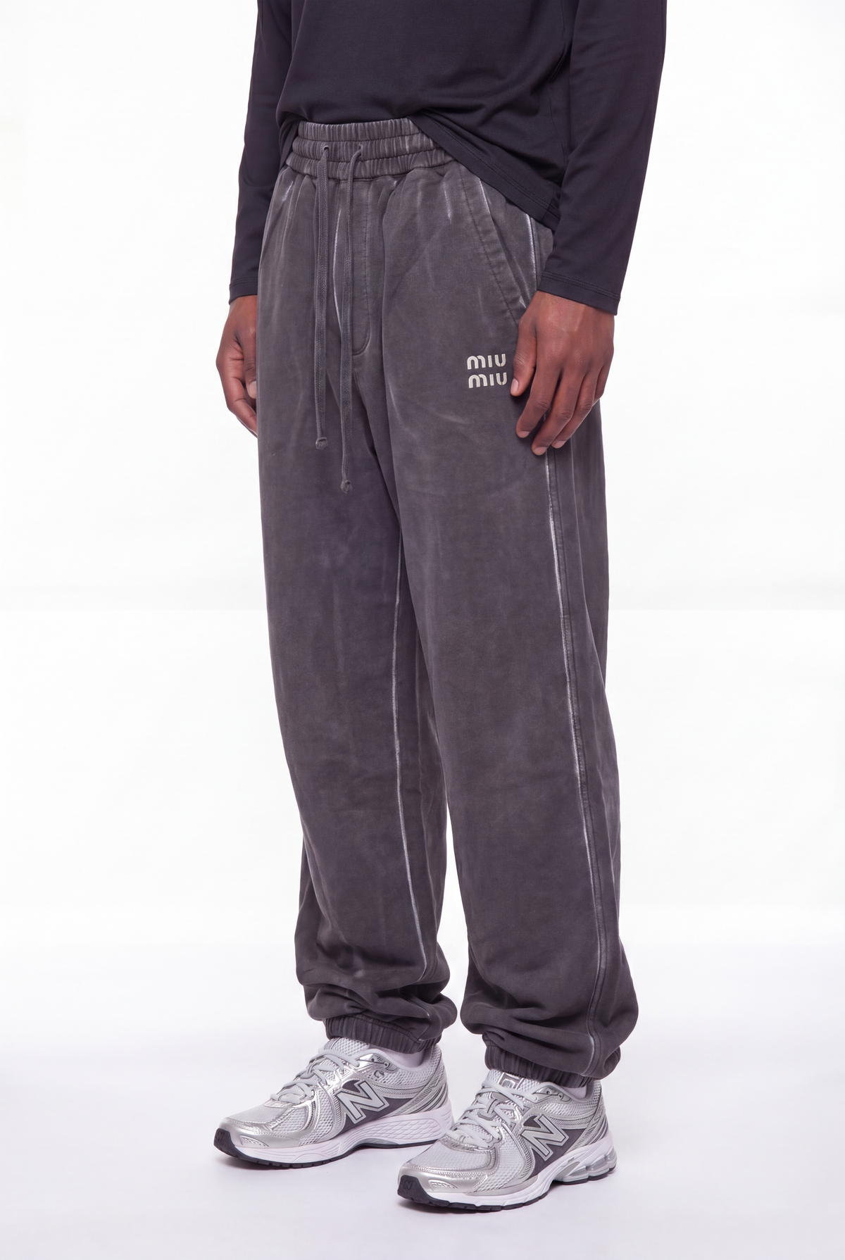 Charcoal Washed Oversized MIU MIU Logo Joggers
