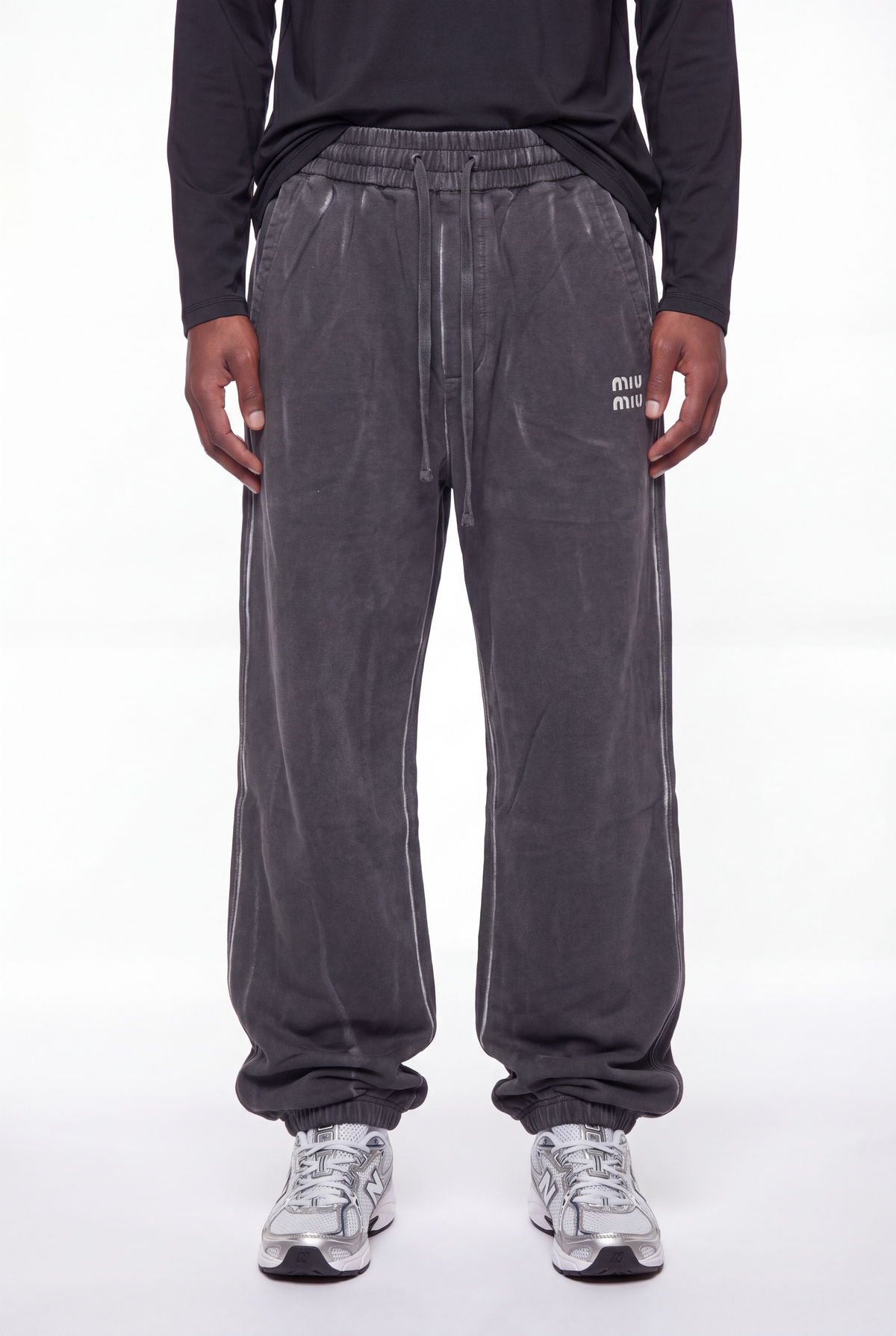 Charcoal Washed Oversized MIU MIU Logo Joggers