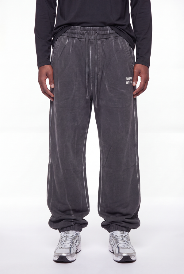 Charcoal Washed Oversized MIU MIU Logo Joggers