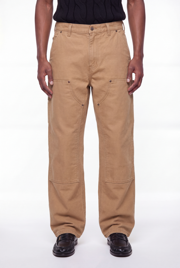 Tan Double-Knee Canvas Carpenter Work Pants