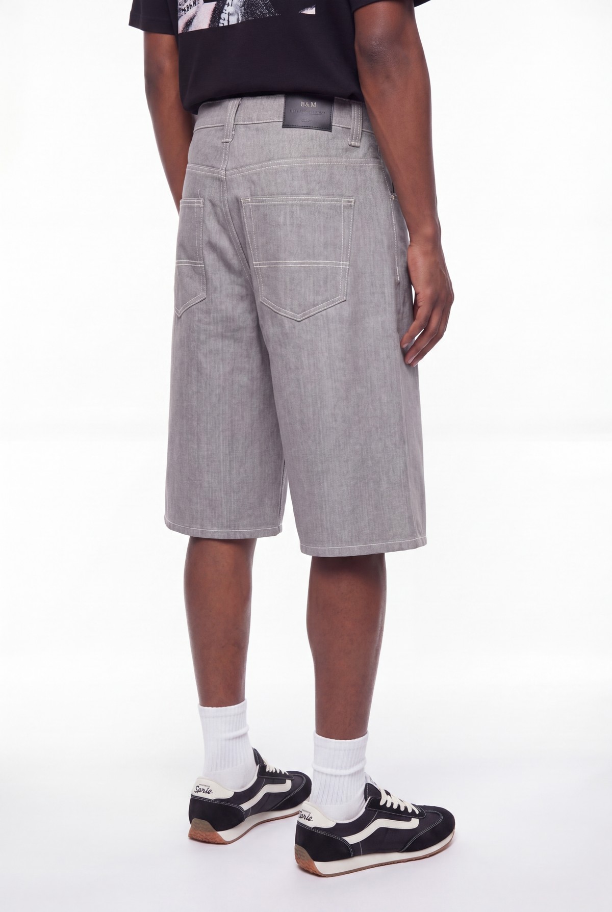 Light Grey Herringbone Denim Carpenter Shorts