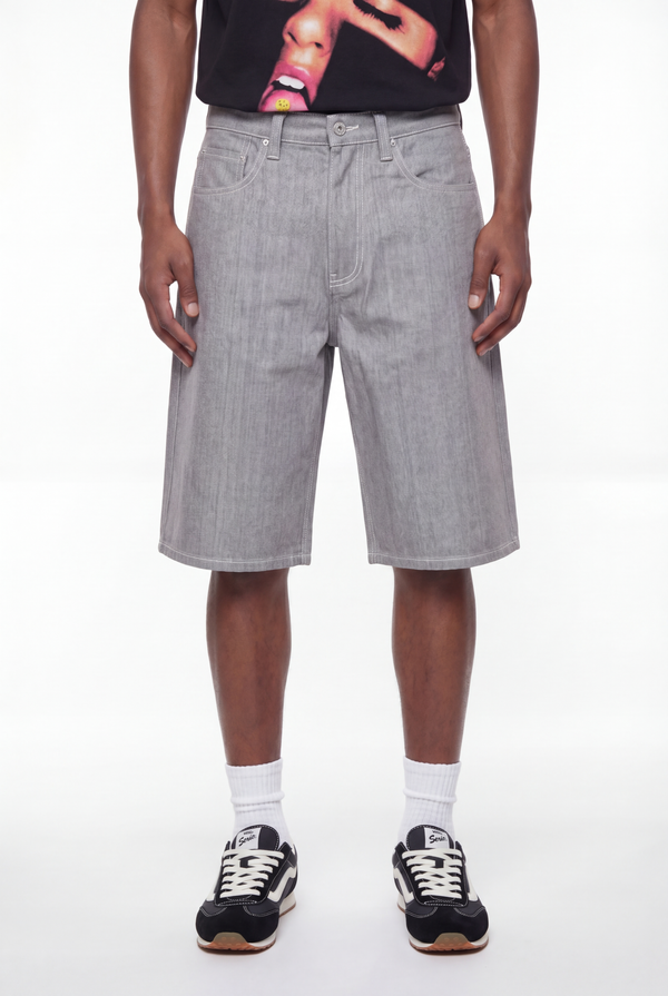 Light Grey Herringbone Denim Carpenter Shorts