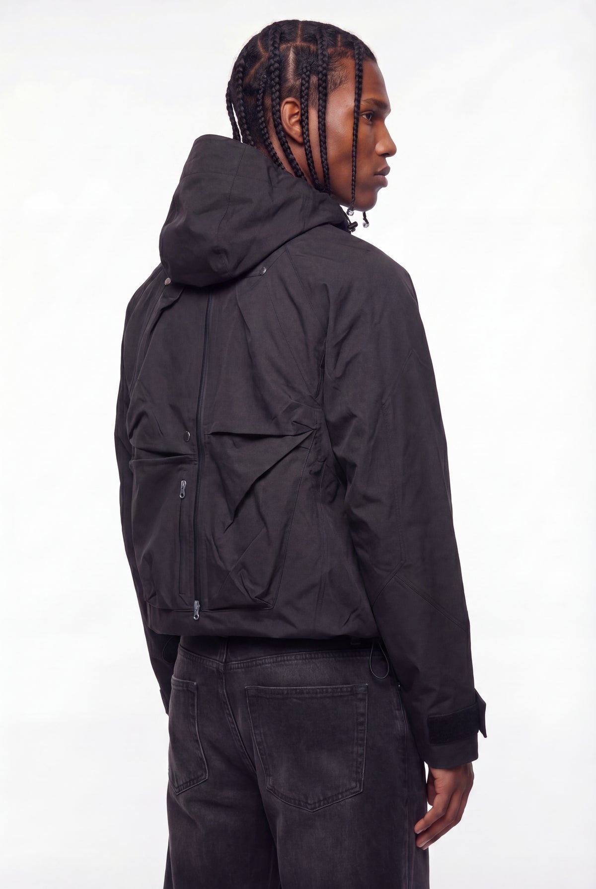 Black Water-Resistant Panelled Hooded Jacket