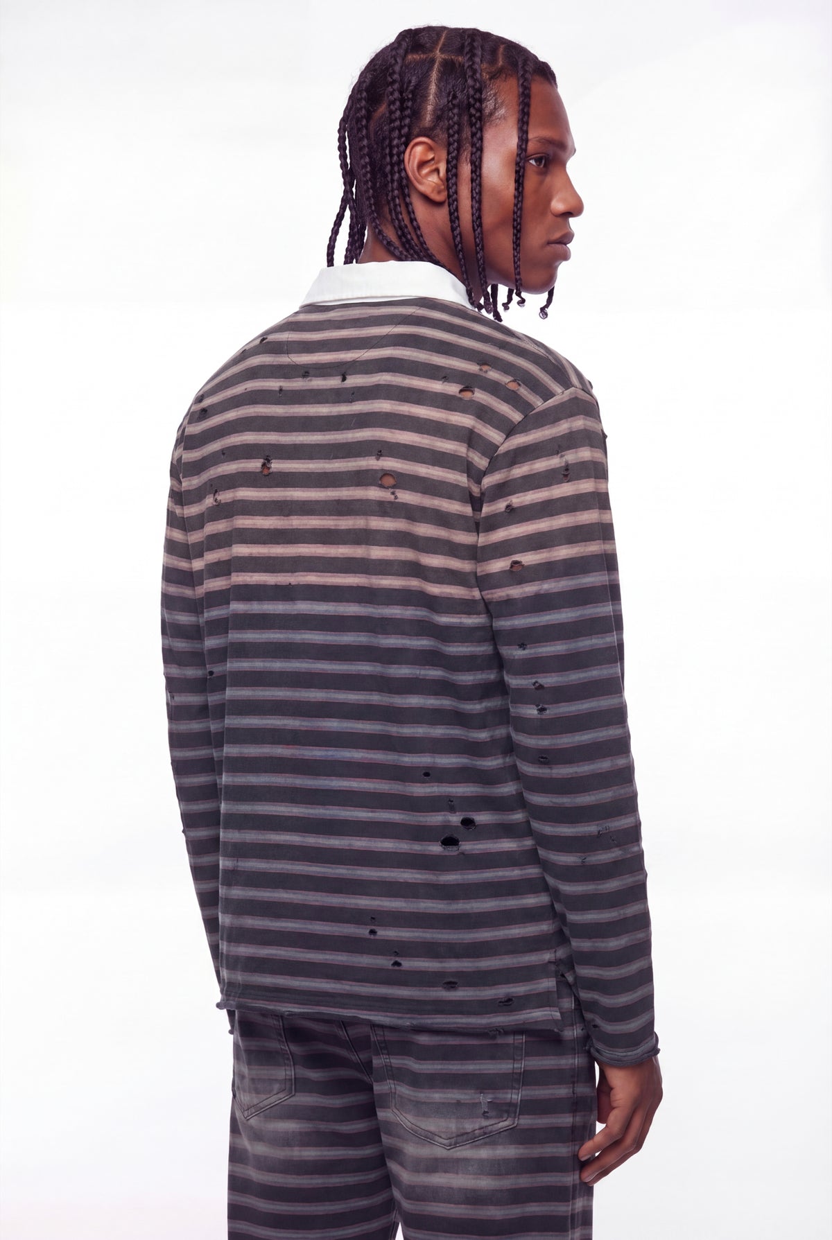 Black Striped Why Not Studded Long-Sleeve Polo