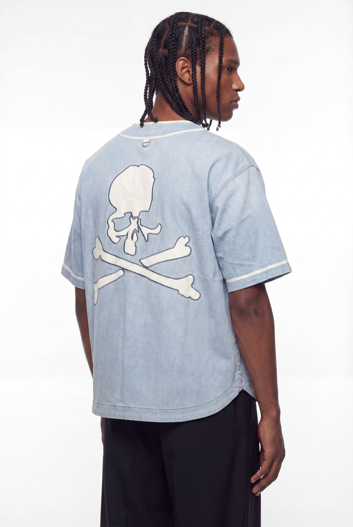 Light Blue Skull Hardware Baseball Jersey Shirt
