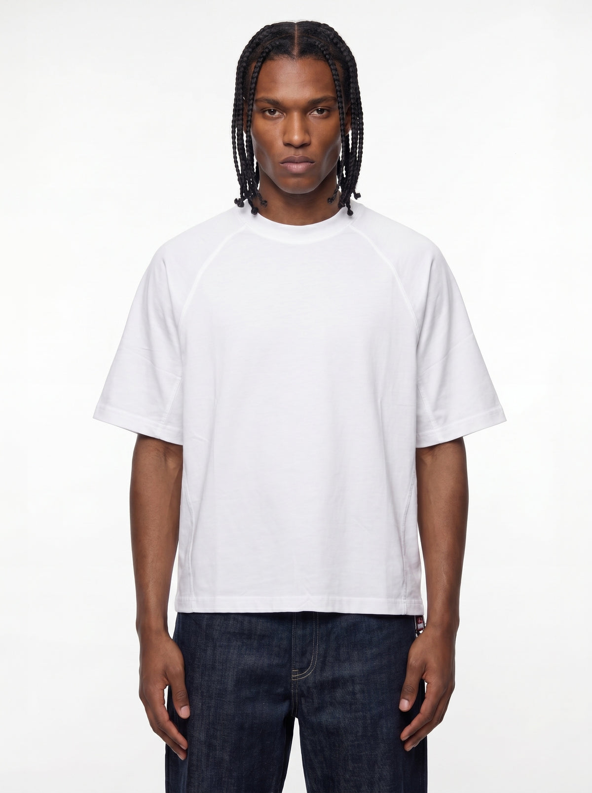 White Paneled Raglan Cotton T-Shirt