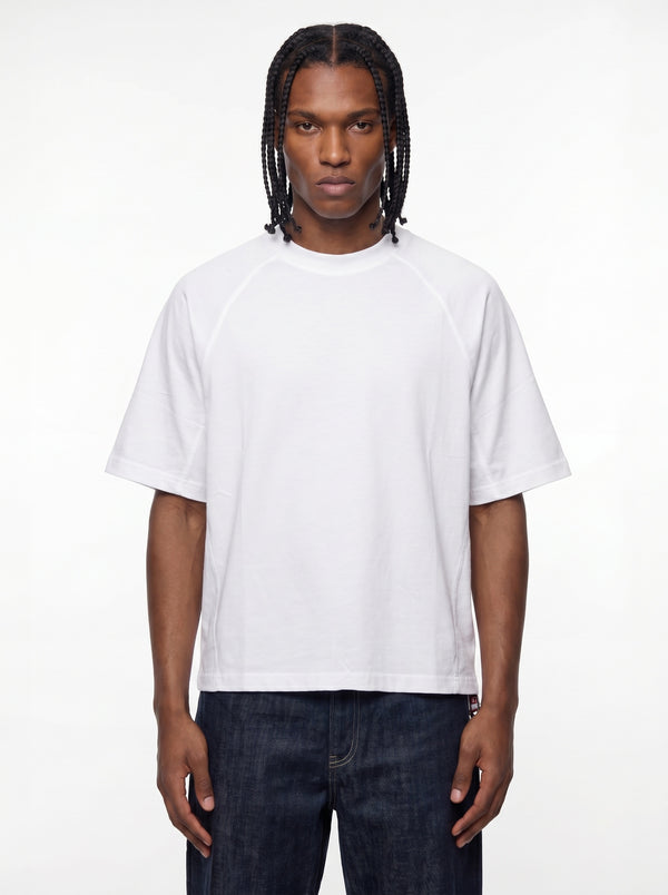 White Paneled Raglan Cotton T-Shirt