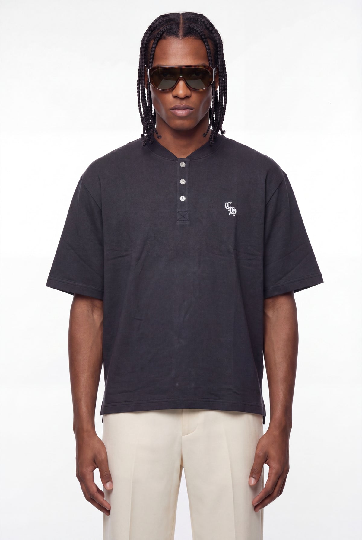 Black Gothic CH Henley Silver Hardware T-Shirt