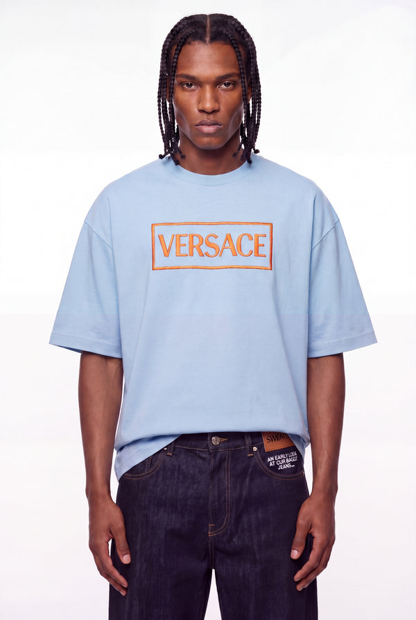 Light Blue Box Logo Embroidered T-Shirt