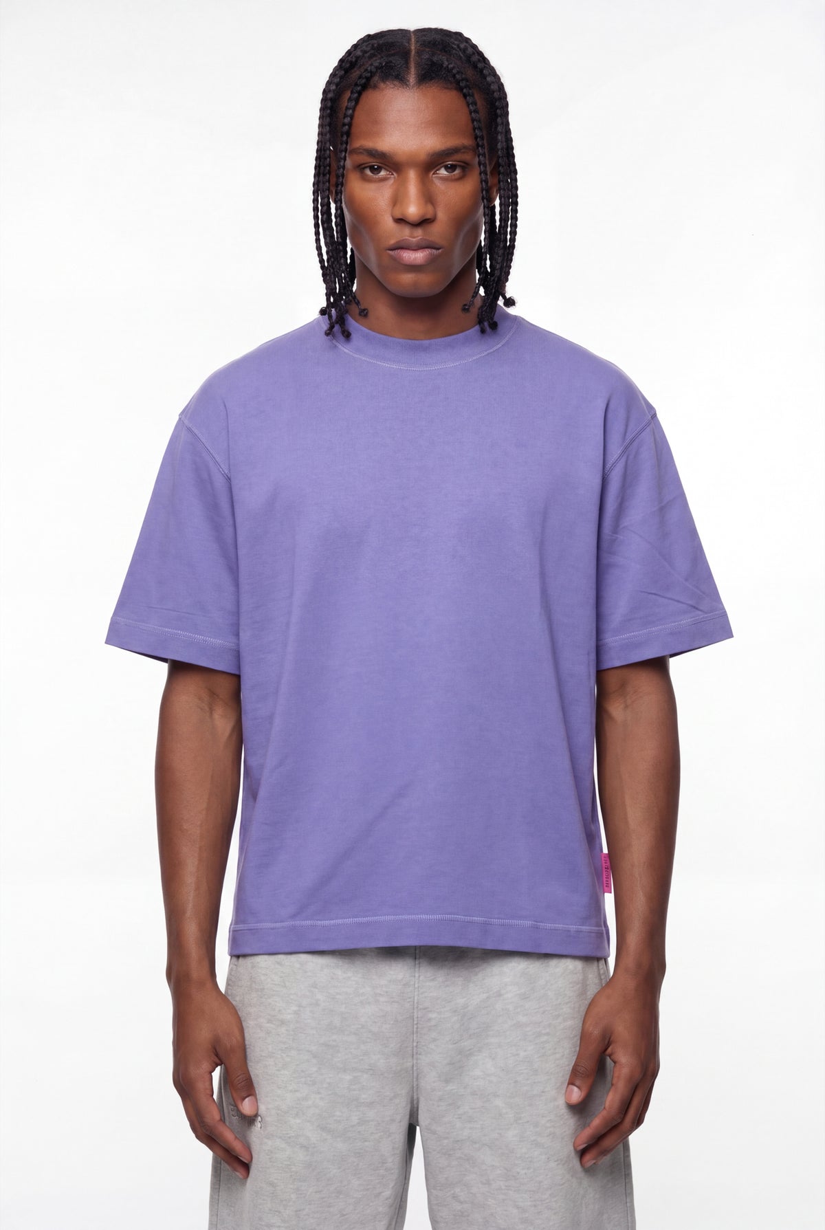 Lavender Exposed Seam Faded Cotton T-Shirt