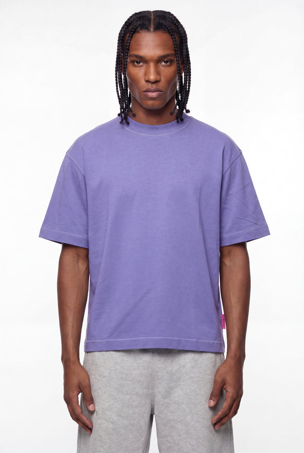 Lavender Exposed Seam Faded Cotton T-Shirt