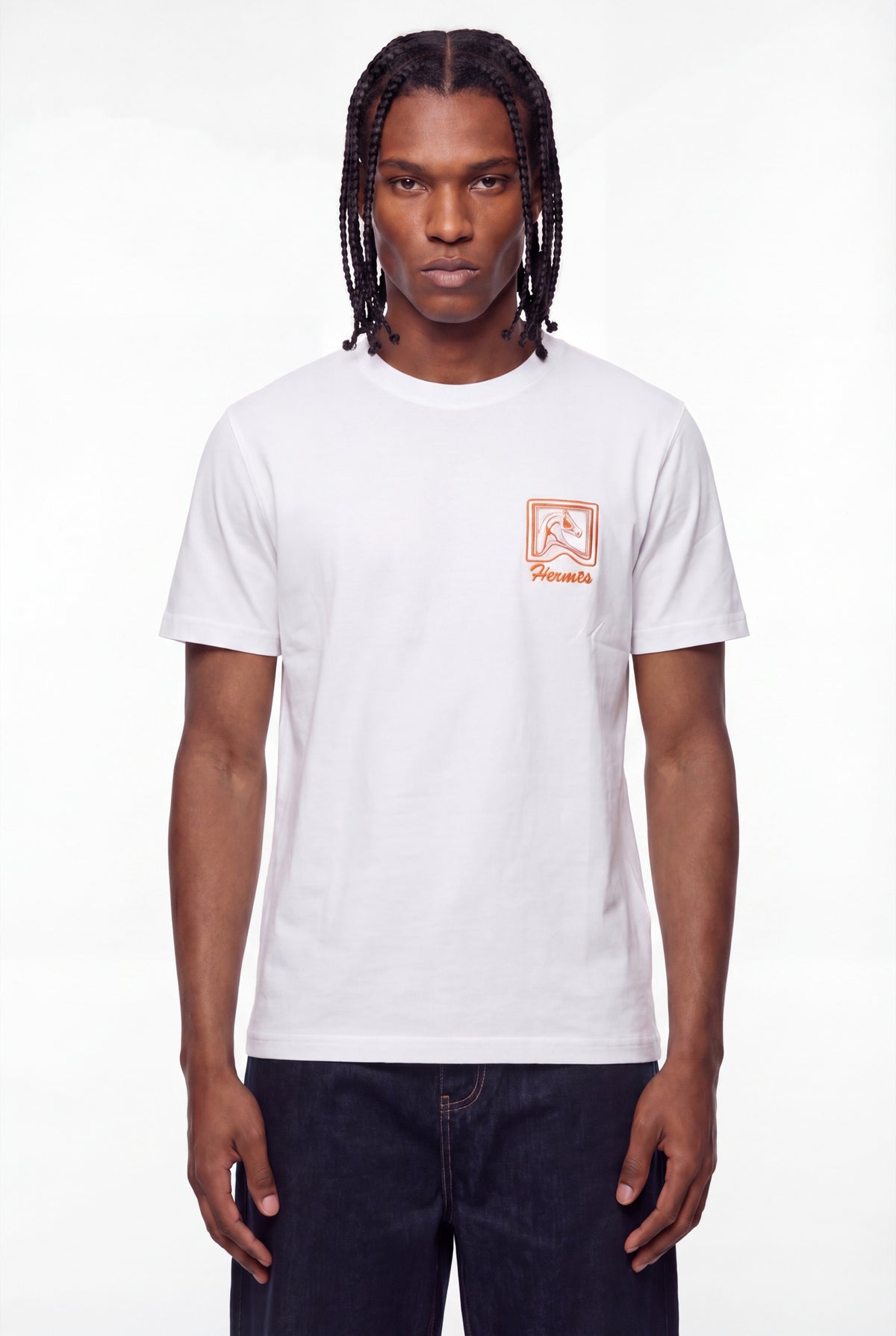 White Embroidered Horse Crest T-Shirt