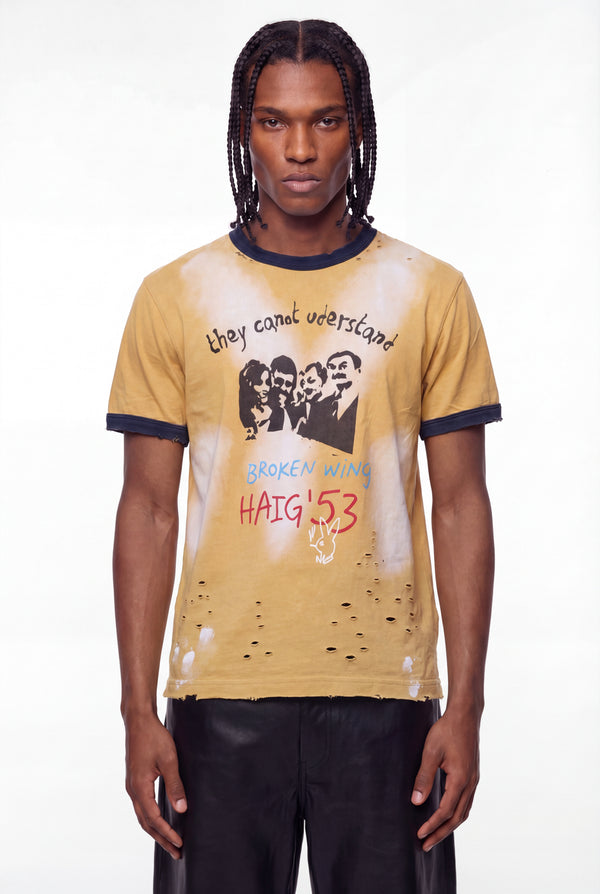 Mustard Yellow Airbrush Graphic Ringer T-Shirt
