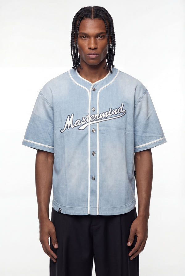 Light Blue Skull Hardware Baseball Jersey Shirt