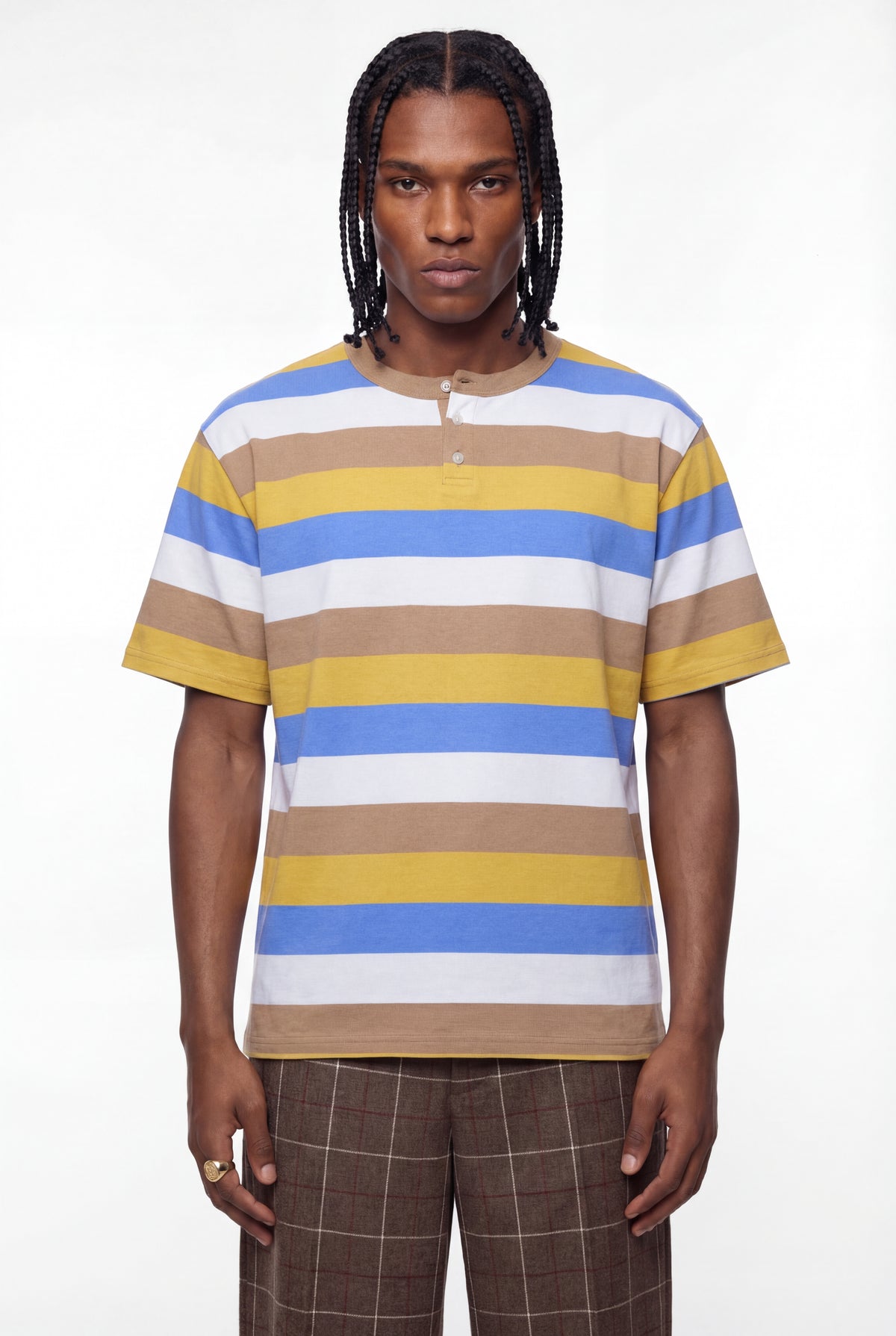 Multicolour Block Stripe Henley T-Shirt