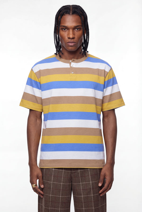 Multicolour Block Stripe Henley T-Shirt
