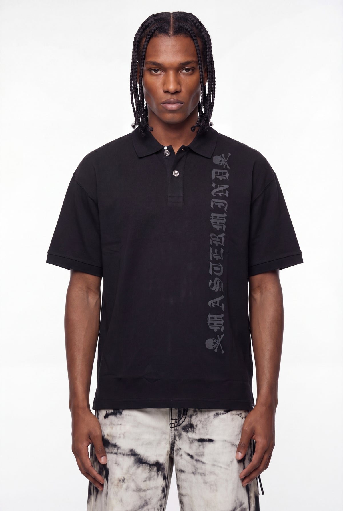 Black Gothic Logo Skull Hardware Polo