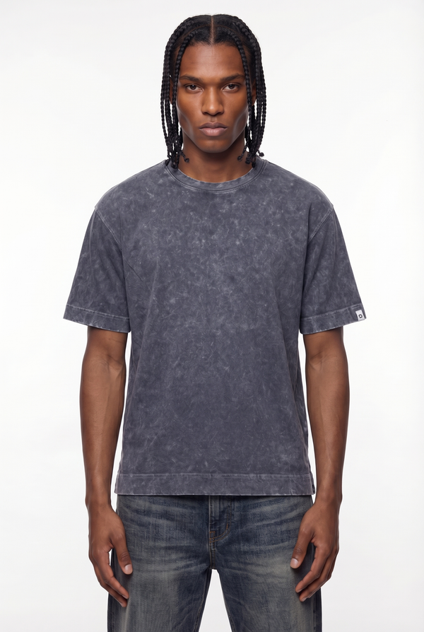 Dark Grey Acid-Wash Drop-Shoulder T-Shirt