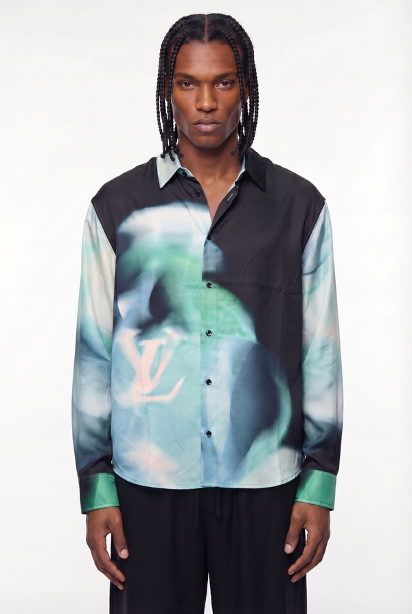 Black Thermal Monogram Silk Long-Sleeve Shirt