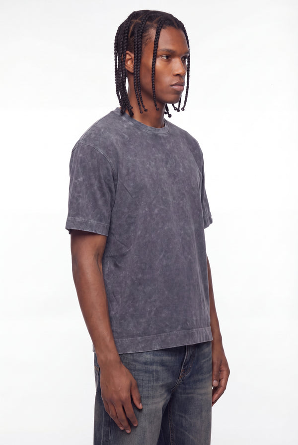 Dark Grey Acid-Wash Drop-Shoulder T-Shirt