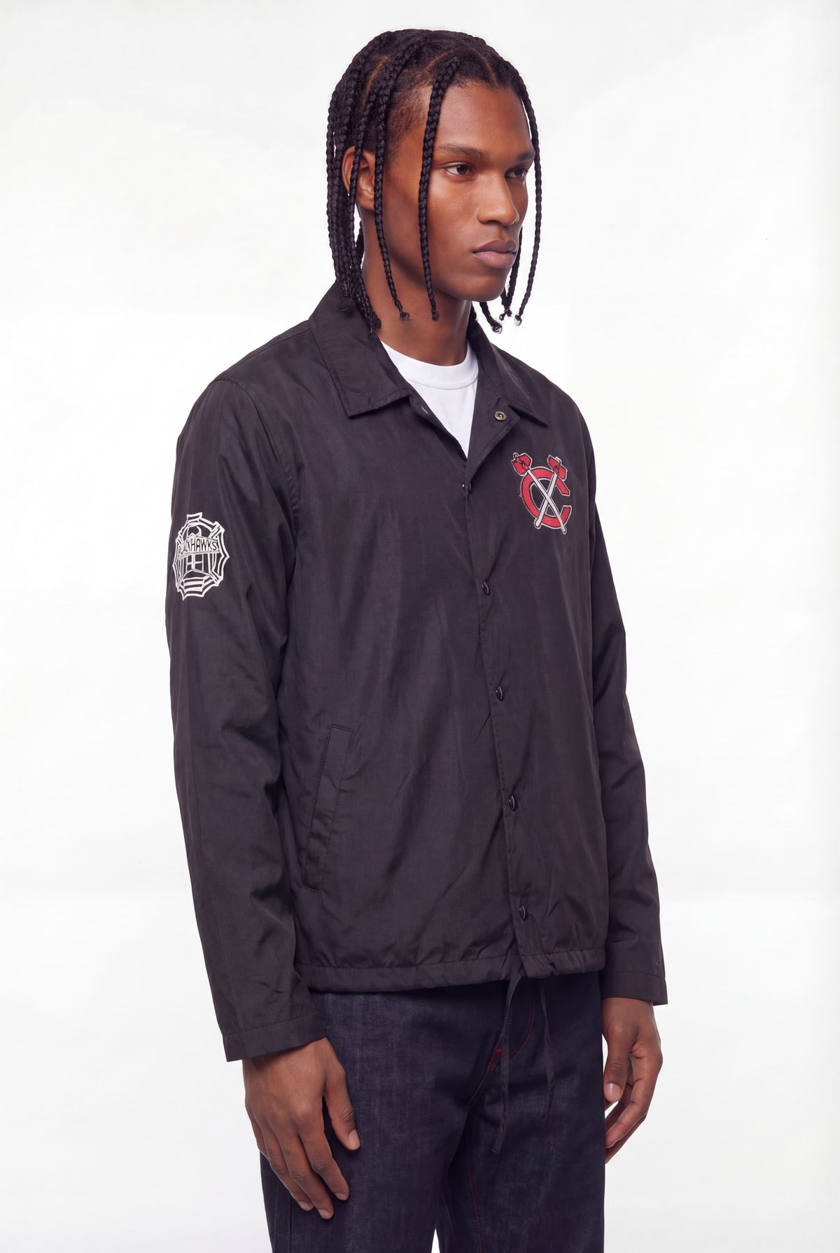 Black Vintage Tomahawk Snap-Button Coach Jacket