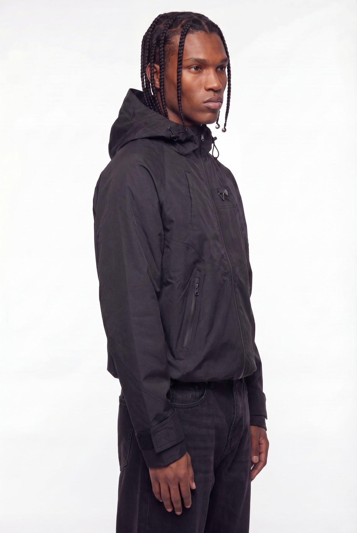 Black Water-Resistant Panelled Hooded Jacket