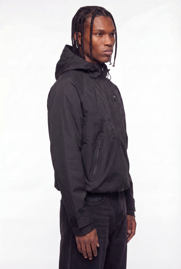 Black Water-Resistant Panelled Hooded Jacket