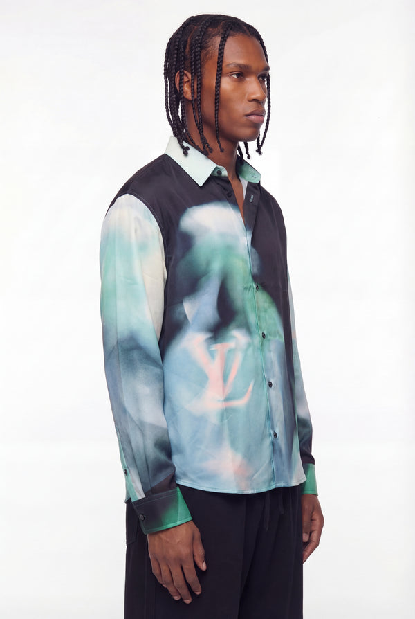 Black Thermal Monogram Silk Long-Sleeve Shirt