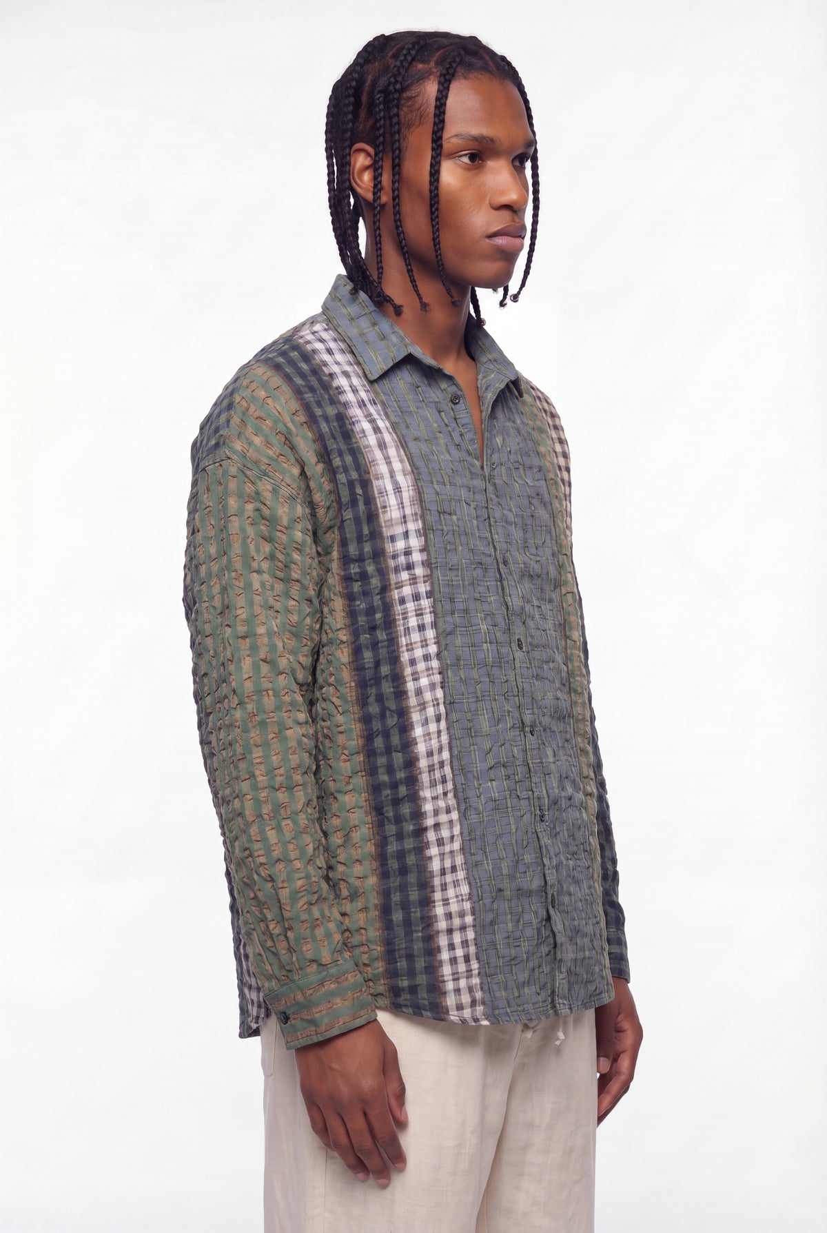Multicolour Patchwork Crinkled Plaid Hybrid Shirt