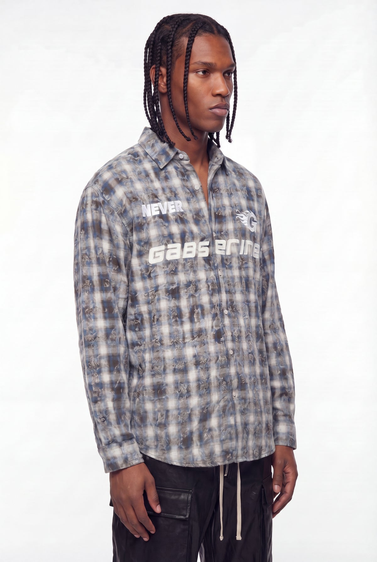 Blue Distressed Plaid Gabserine Flannel Jacket