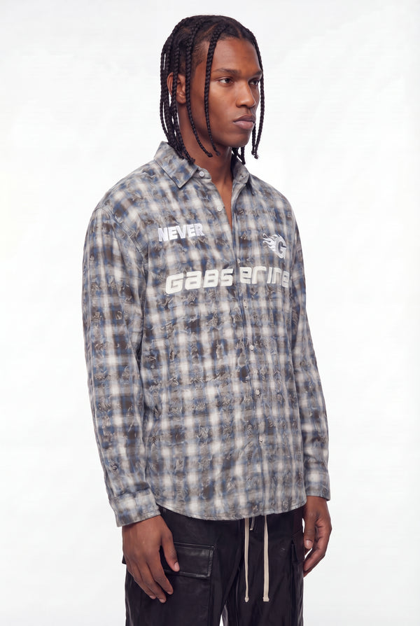 Blue Distressed Plaid Gabserine Flannel Jacket