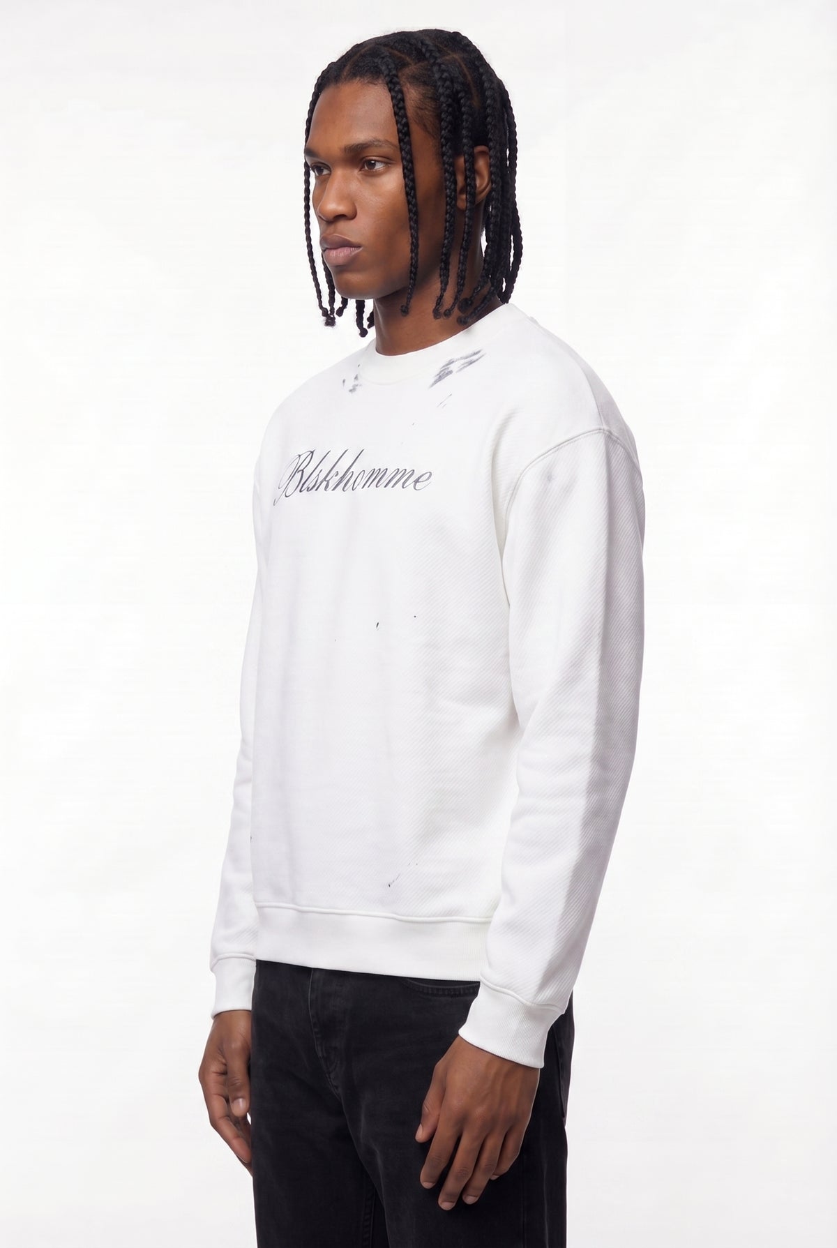 White Blskhomme Script Distressed Sweatshirt