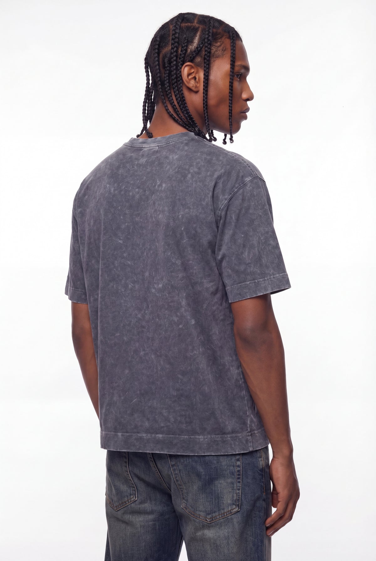 Dark Grey Acid-Wash Drop-Shoulder T-Shirt
