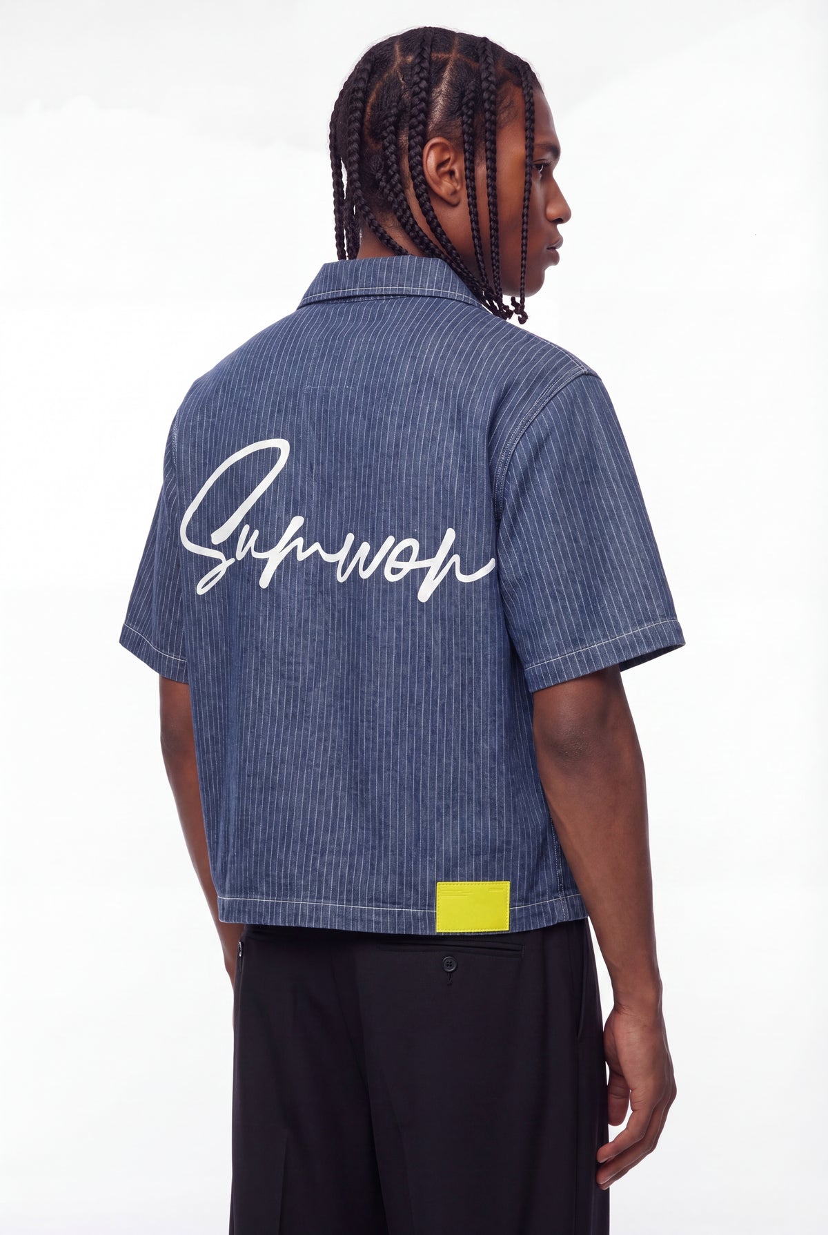 Blue Pinstripe Contrast Stitch Denim Shirt
