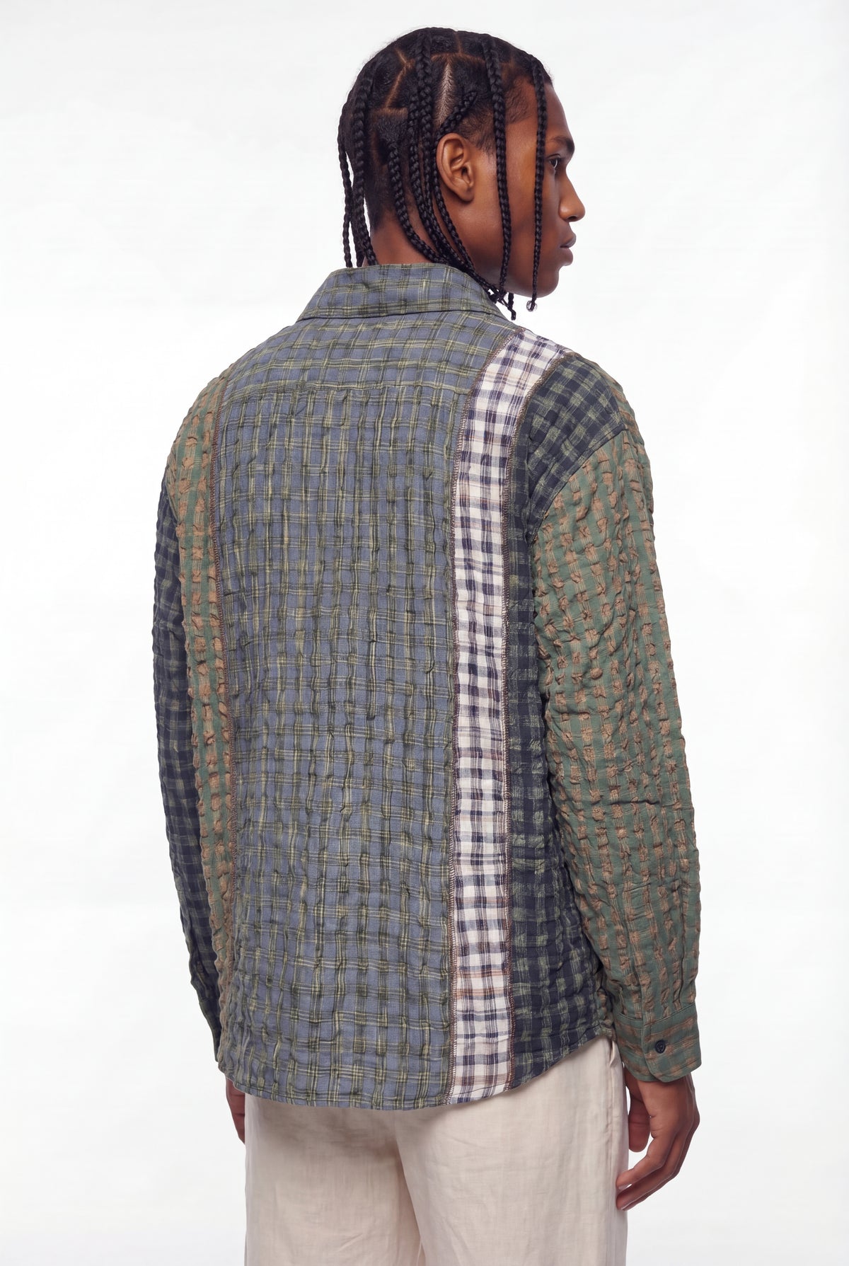 Multicolour Patchwork Crinkled Plaid Hybrid Shirt