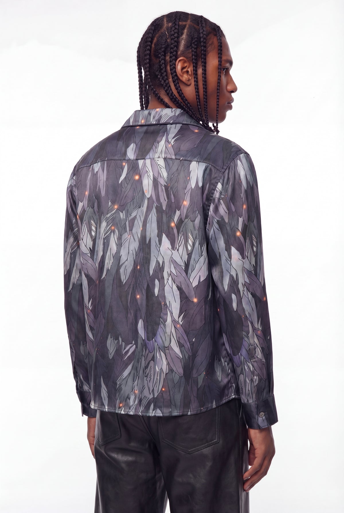 Dark Grey Feather Ember Print Silk Pyjama Shirt