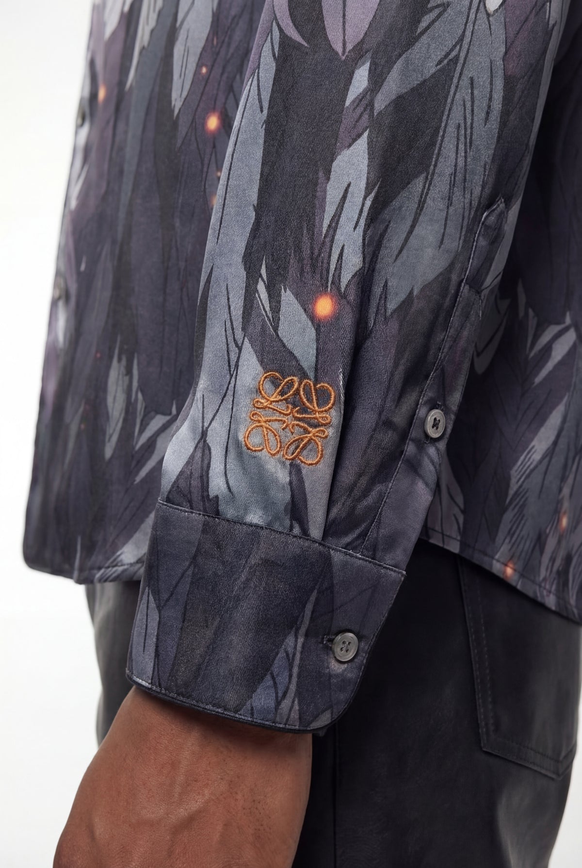 Dark Grey Feather Ember Print Silk Pyjama Shirt