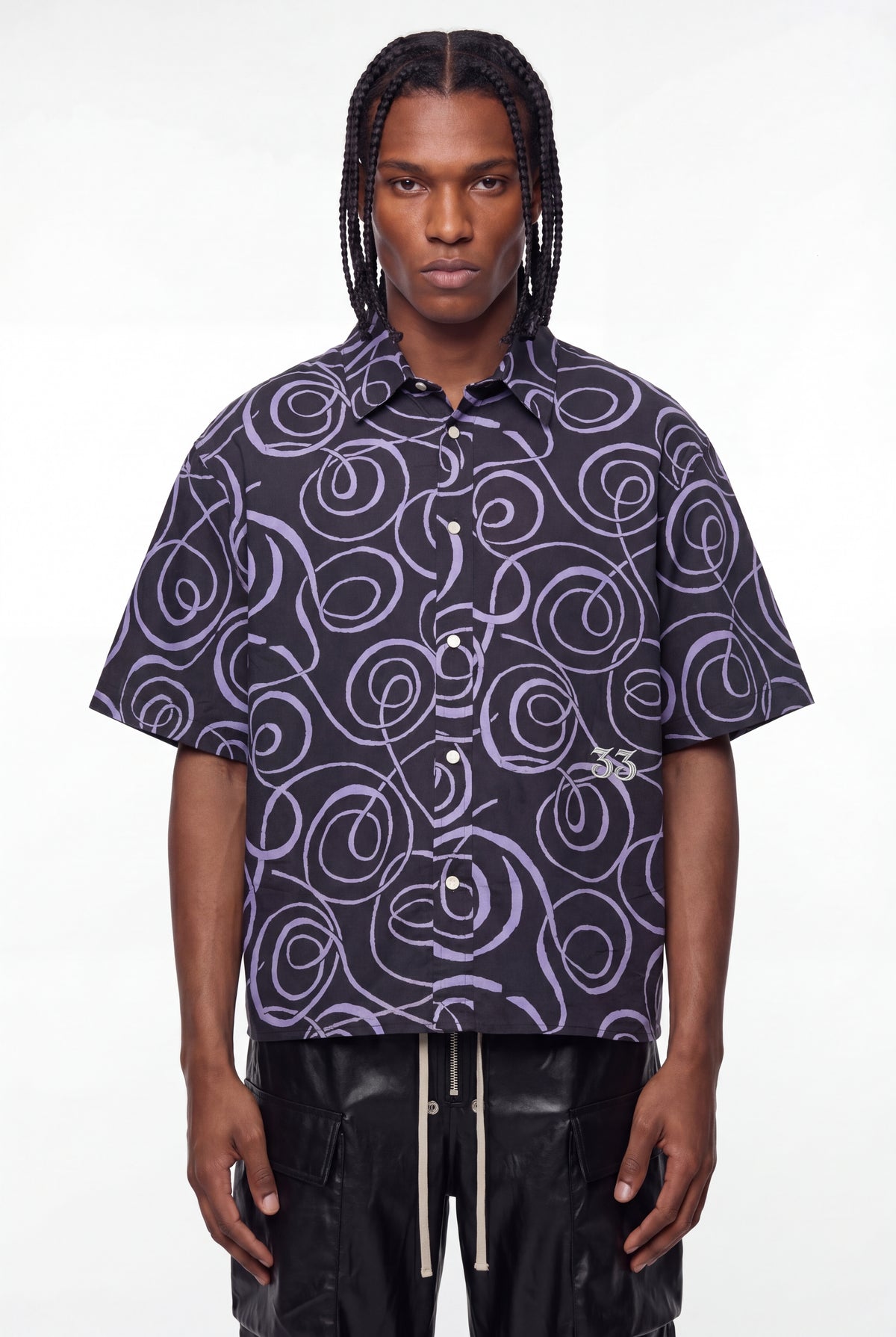 Dark Grey Abstract Swirl Snap-Button Shirt