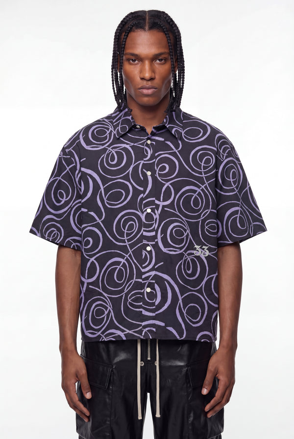 Dark Grey Abstract Swirl Snap-Button Shirt